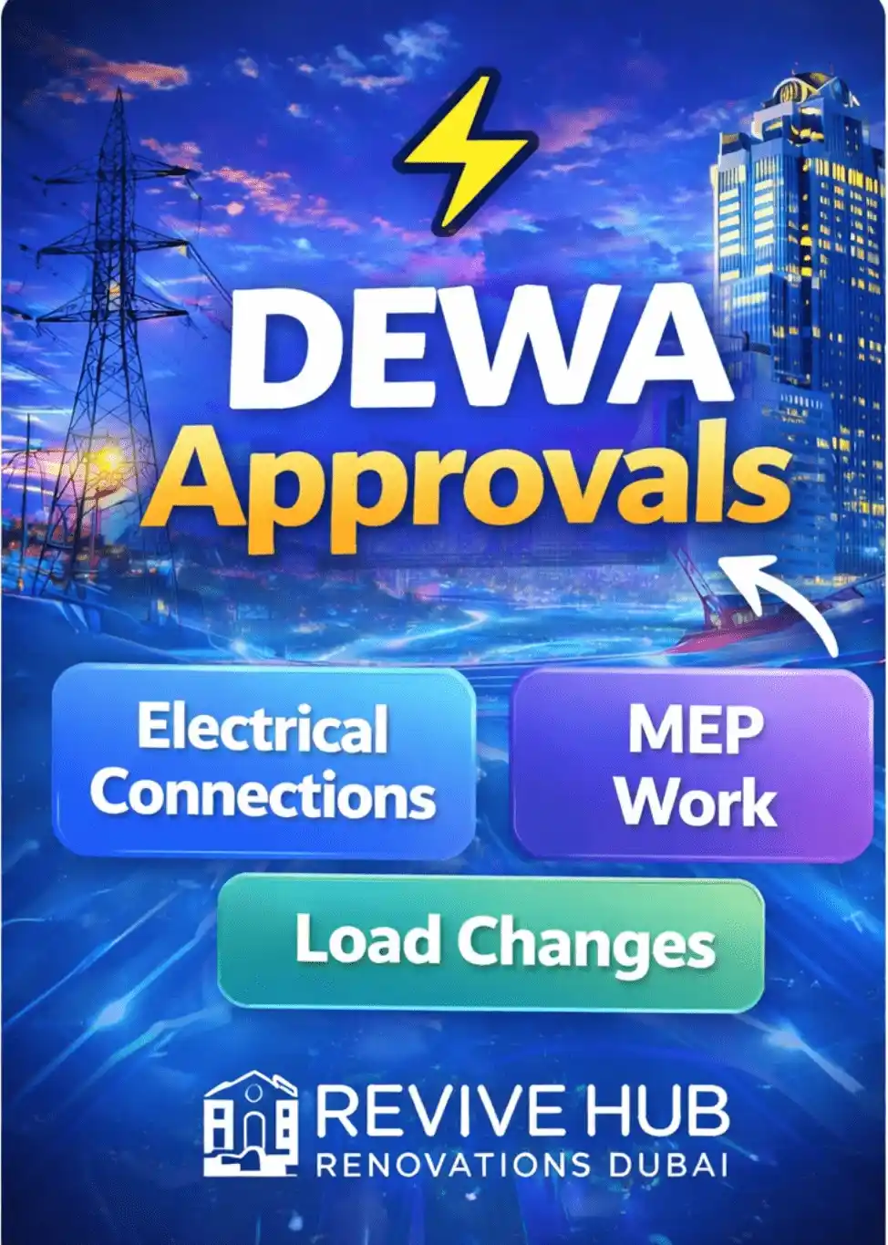 DEWA Dubai approvals and connection guide cover image by Revive Hub Renovations Dubai